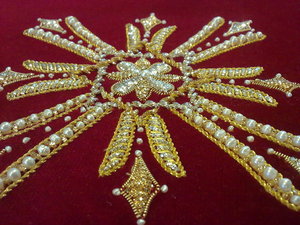 Красный, подарок митрополиту Меркурию, шитье шнурами и канителью